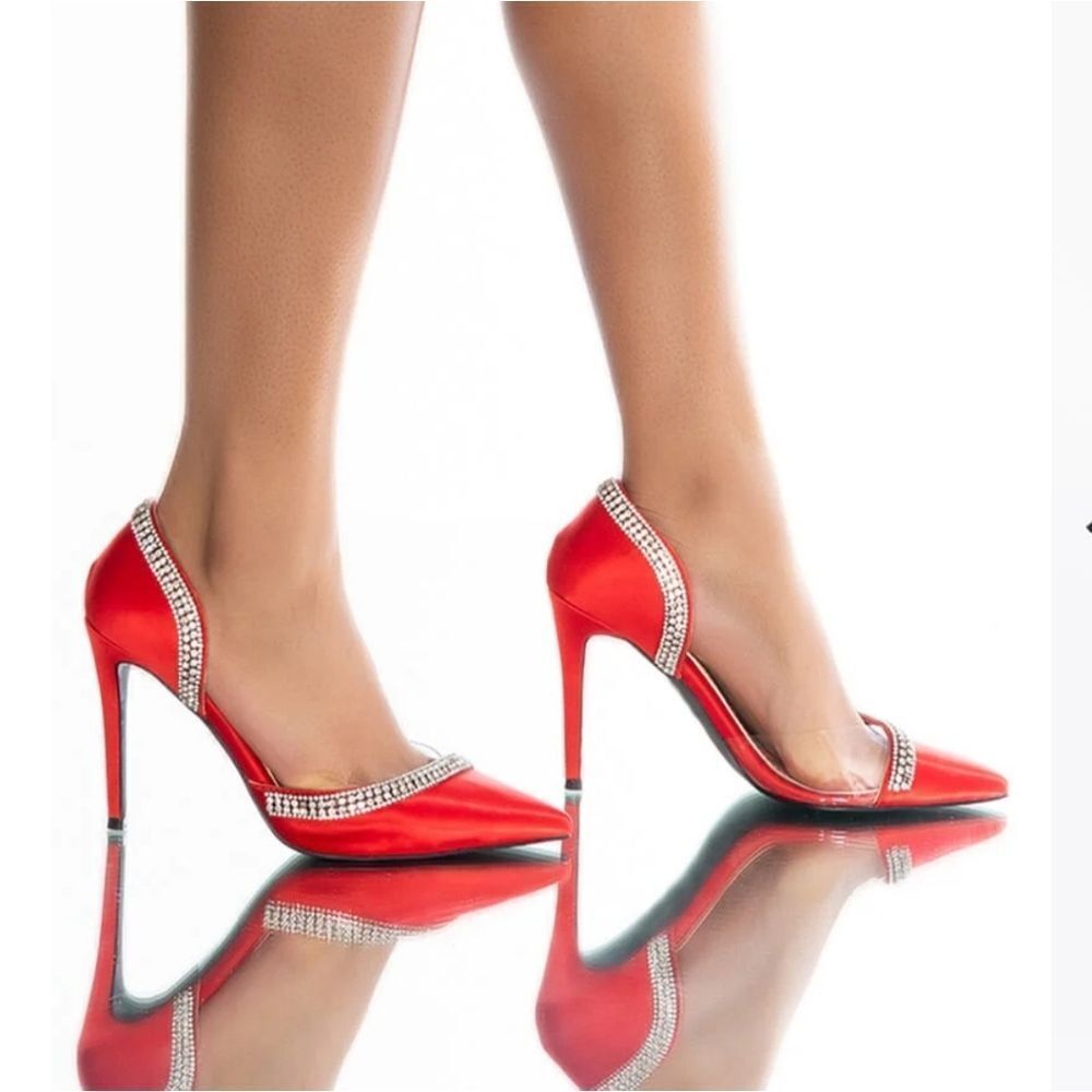 NWB AZALEA WANG RED RHINESTONES STILETTO HEELS - Picture 2 of 5